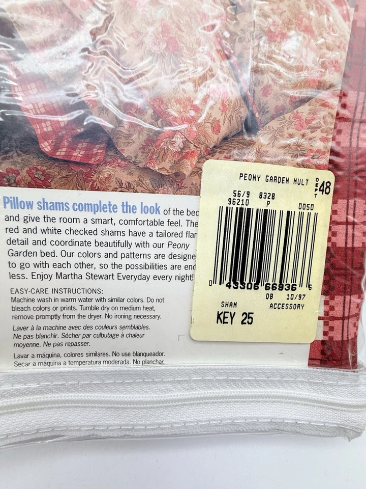 Vintage New Sealed Martha Stewart Everyday Red & White Plaid Pillow Shams Set 2 - Image 3 of 3