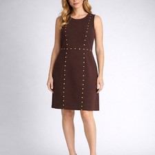 MICHAEL Michael Kors Chocolate Brown Jersey Knit Studded Sheath Dress Size 12