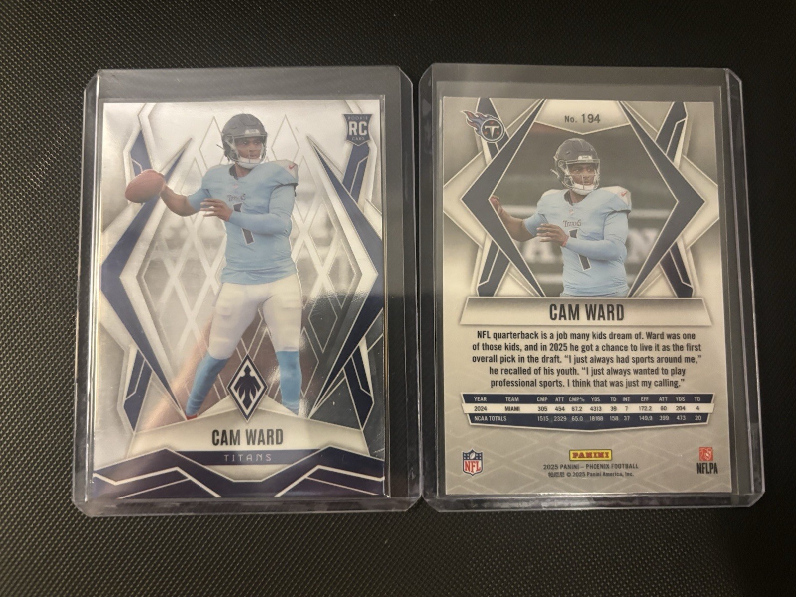 (1) 2025 Panini Phoenix - #194 Cam Ward Base (RC) Tennessee Titans