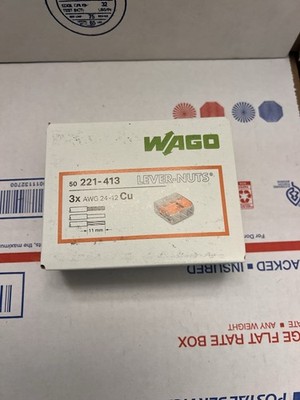 WAGO 3 Boxes. 221-413 Lever-Nuts 3-Conductor Splicing Connectors, 12-24AWG