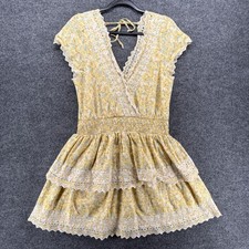 American Eagle Dress Large Yellow Floral Eyelet Tiered Coquette Fairy Cottage