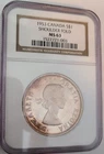 1953 CANADA SILVER $1 DOLLAR SHOULDER FOLD NGC MS-63