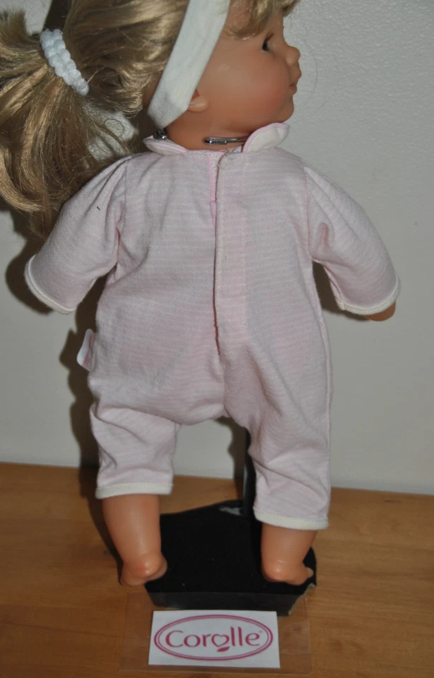🤡Vetement COROLLE 36 Cm Poupon Combinaison Rose Rayé Bandeau Assorti Poupée - Photo 4/4