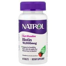 Biotin, Fast Dissolve, Strawberry, 10,000 mcg, 60 Tablets