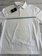 Under Armour Polo Shirt Mens Large White Stripe Golf UPF 30 Stretch Performance