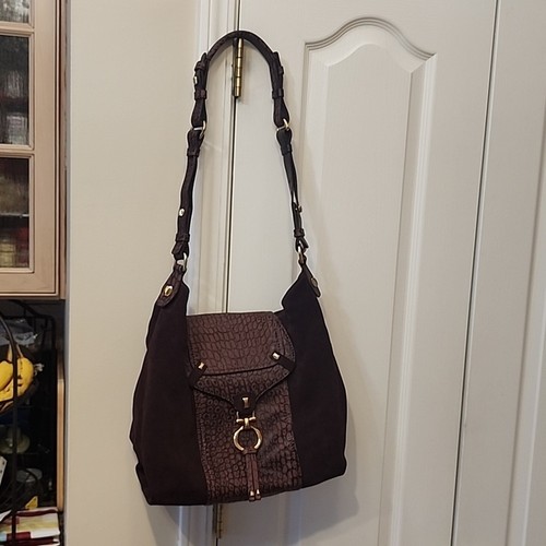 Francescobiasia italienische Wildleder Vintage Tasche mit Lederbesatz/Gold Hardware - Bild 1 von 16