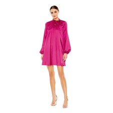 Mac Duggal NEW Size 8 Magenta Long Sleeve Satin Cocktail Mini Dress Style 55968