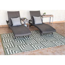275084 5x8 Reversible Outdoor Mat – Plastic Straw Rug, Geometric Olive/Beige