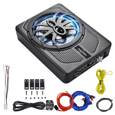 Slim Under-Seat Subwoofer 10'' Speaker: 1200W Powered Car Truck Sub w/ Amp Kit