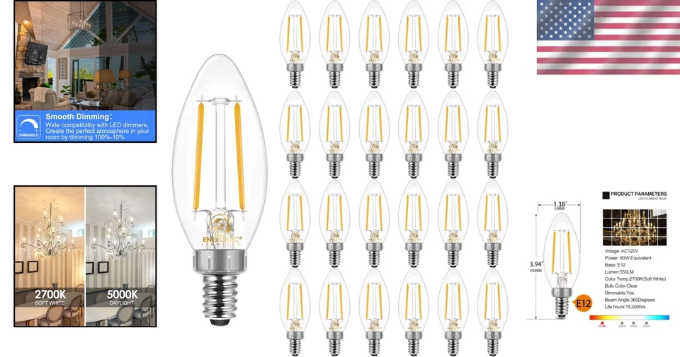 Energy-Saving 60W Equivalent Dimmable Candelabra LEDs - 550 Lumens, 24-Pack - Image 2 of 4