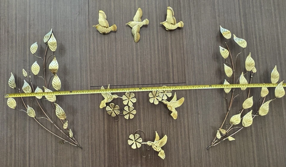 Lote de arte de pared de metal cobre latón de colección conjunto de 8 MCM colibrí rama de árbol Foto 2 de 4