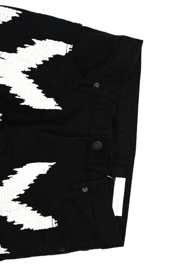Pantalones de mezclilla rectos de tiro medio bordados de algodón negro Sass & Bide para mujer talla 25 Foto 2 de 4
