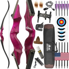 Recurve Bow Kit Adult 60'' Wooden Archery Outdoor Hunting RH Target Practice