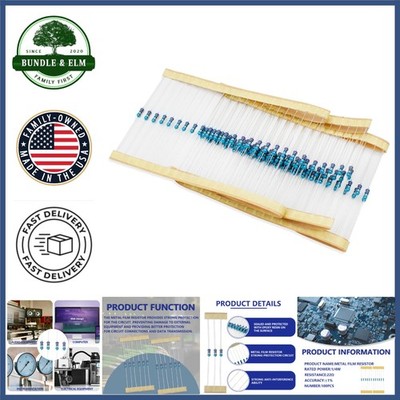 100 Pcs 1/4W Metal Film Resistors for DIY Projects and Electrical Experiments