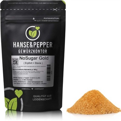 250g NoSugar Gold - Erythrit + Stevia ohne Zucker Vegan Natürlicher Zuckerersatz