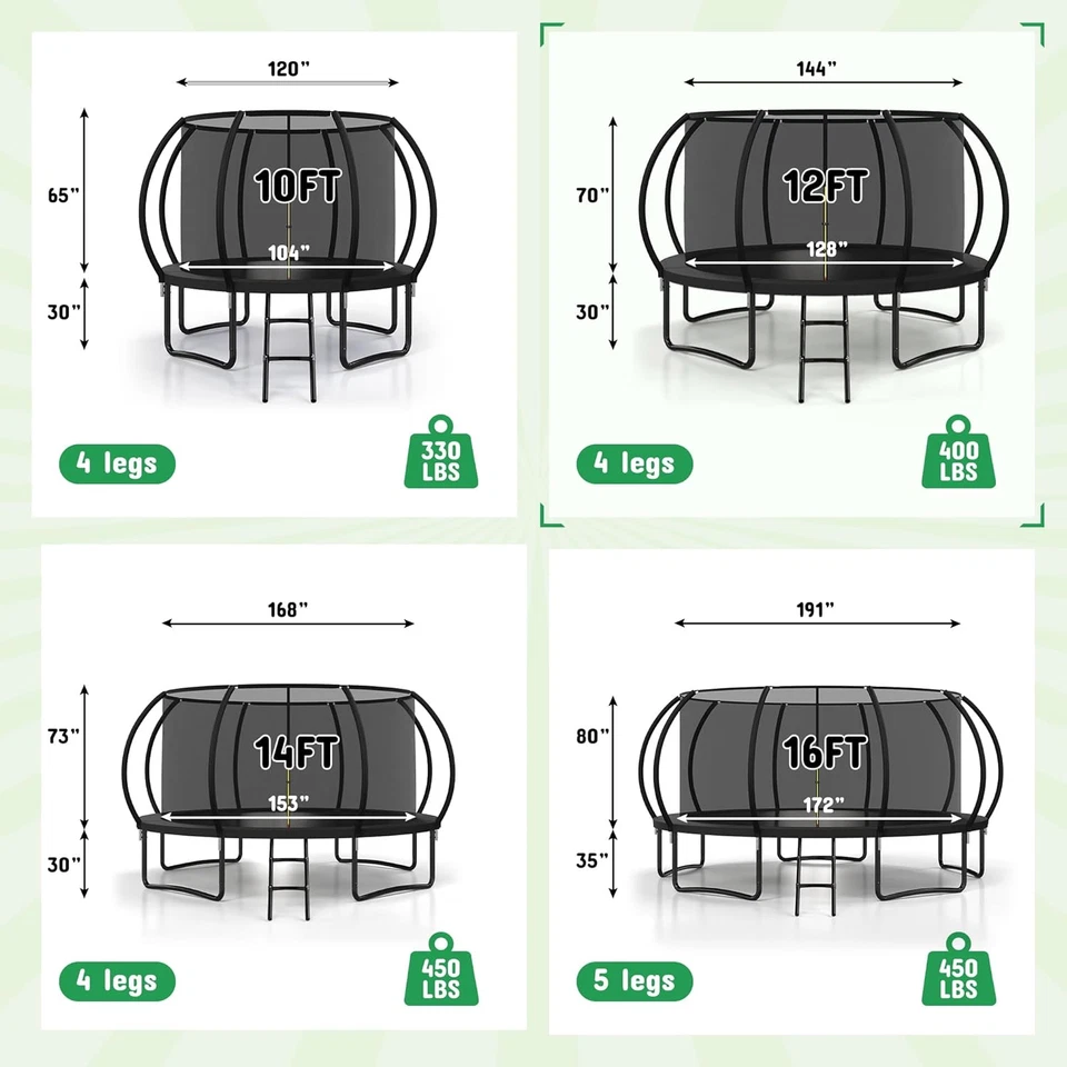 Trampolín exterior Polar Aurora 10 pies 12 pies 14 pies 16 pies con red de recinto de seguridad, T Foto 2 de 4