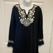 Young Threads NWT Black Dress Ruffle Lace Hem Embroidered Artsy Boho Hippie