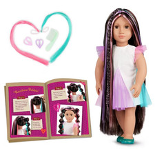 Our Generation Tina 18" Rainbow Hair Grow Doll with Hair Clips and Styling Book