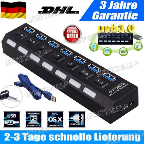 USB Hub 7 Ports Splitter Verteiler Notebook Adapter For Macbook Laptop USB 3.0