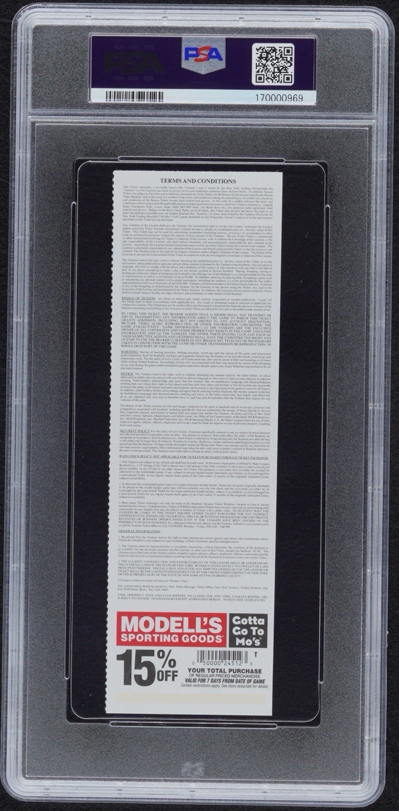PSA 8 Mariano Rivera Final Game Yankees Ticket 9-26-13 RARE Rivera On Ticket view 2