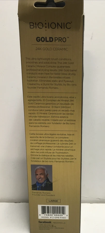 Cepillo de pelo redondo de cerámica Bio Ionic 24k Gold Pro grande nuevo en caja Foto 3 de 4