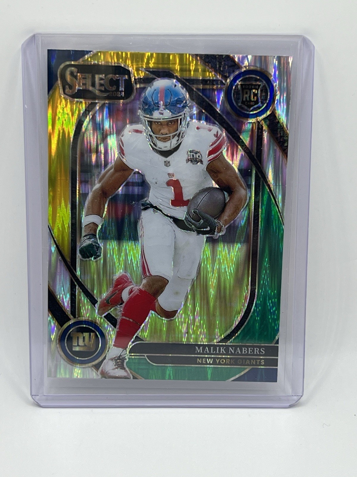 2024 Panini Select Club Level Malik Nabers #220 Green & Yellow Shock Prizm (RC)