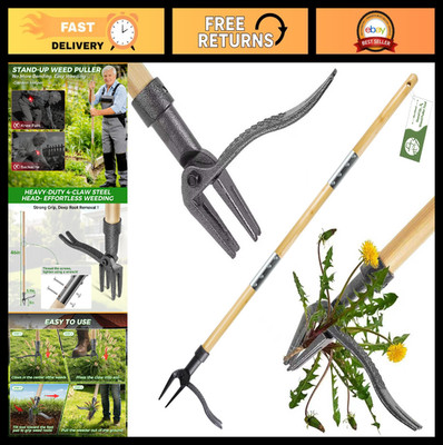Heavy Duty Weed Puller Tool - Stand Up 4-Claw Steel Weeder for Easy Root Removal
