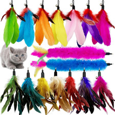 Cat Feather Toys Refill, 16 Pieces Cat Wand Replacement Feathers Toy for Indoor
