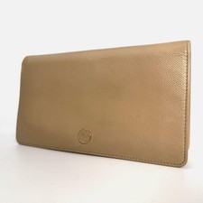 CHANEL Coco Mark Leather Beige Folded Wallet