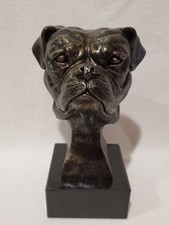 American Bulldog Dog Head Bust Figurine Statue Sculpture Trophy On Marble Base