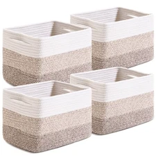 4 Pack 12.7x9.1x7.9 Gradient Brown Storage Baskets, Cotton Rope, Woven