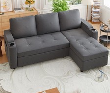 L-Shaped Corner Sofa Bed 3 Seater Pull Out Sleeper Sofa with Storage