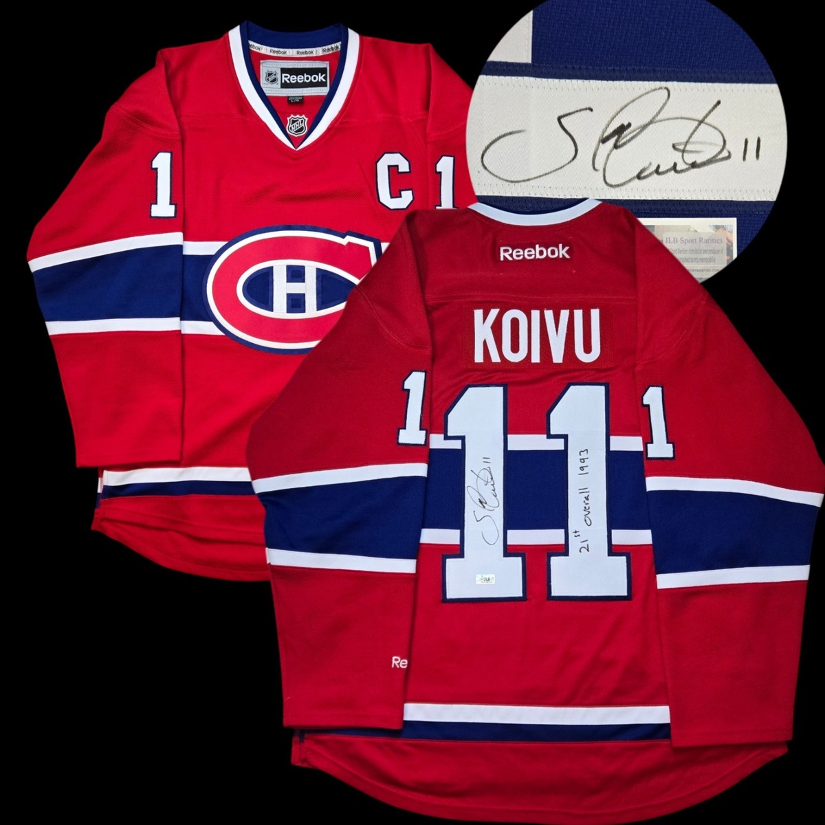 Saku Koivu signed Montreal Canadiens Reebok hockey Jersey COA L