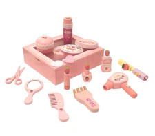 Pink Wooden Kids Makeup Toy Set | Pretend Play Beauty Kit w/ Accessories Box