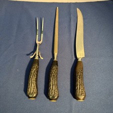 Vintage Lamson 3 Pcs. Antler Carving Set Knife, Fork, Sharpener MADE IN USA Nice