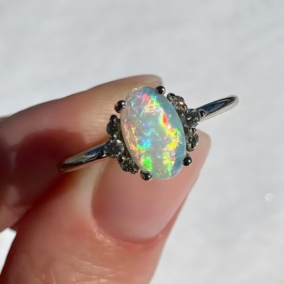 Natural Ethiopian Opal Ring With 925 Sterling Silver Rainbow Fire Opal Jewelry