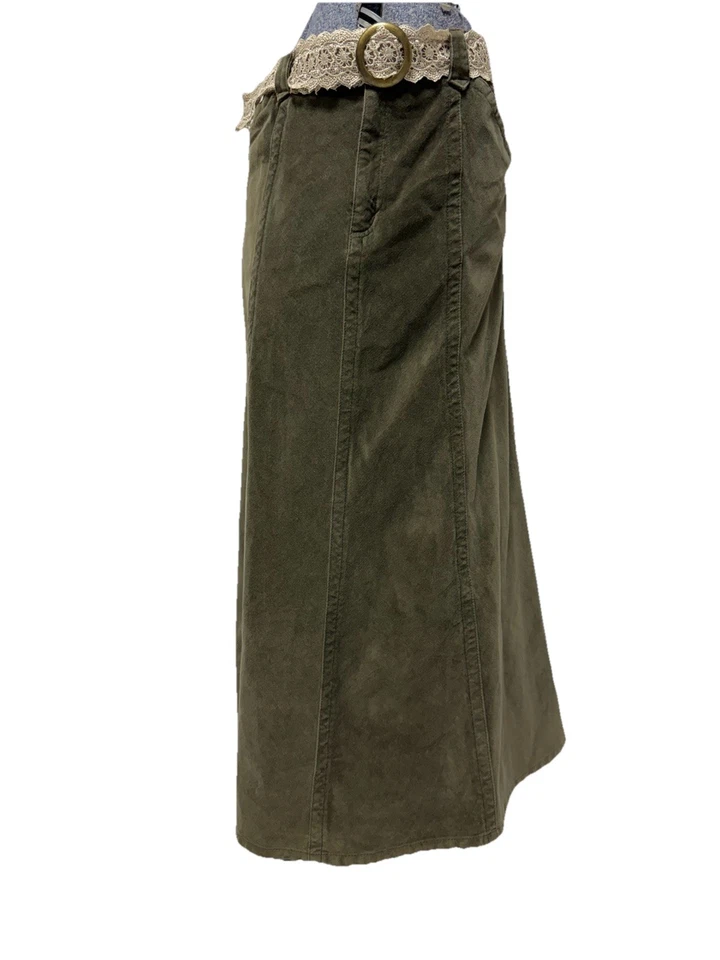 Falda Eddie Bauer Talla 18W Larga Pana Falda Bonus Cinturón Verde Algodón Bolsillos Foto 3 de 4