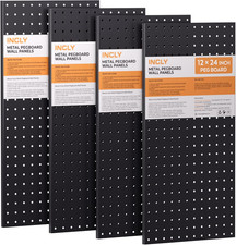 4 Pack Peg Board, 12"X24" Heavy Duty Metal Pegboard Panels, Black Pegboard Wall 
