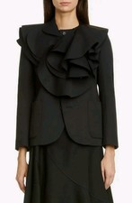TRICOT COMME DES GAR ONS Ruffle Collar Wool Gabardine Jacket Black M Org 1,315