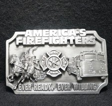 WH11120 VINTAGE 1983 AMERICA'S FIREFIGHTERS FIRST RESPONDERS MENS BELT BUCKLE