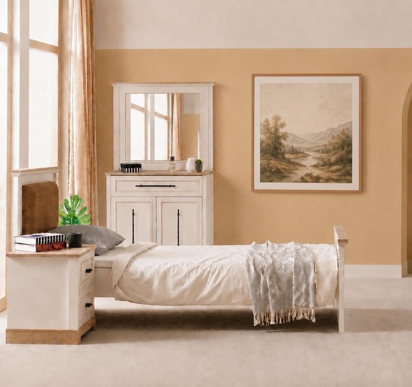 Bett Einzelbett Holzbett Beige Modern Jugendbett Kopfteil Schlafzimmer-image