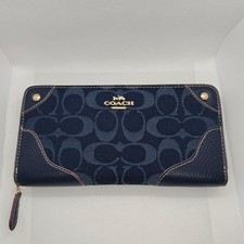 COACH F53769 Denim Canvas Leather Signature Wallet Midnight Navy Unused