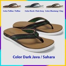 OLUKAI Men's Shoreline Leather Sandals, Everyday Flip-Flops with Premium.