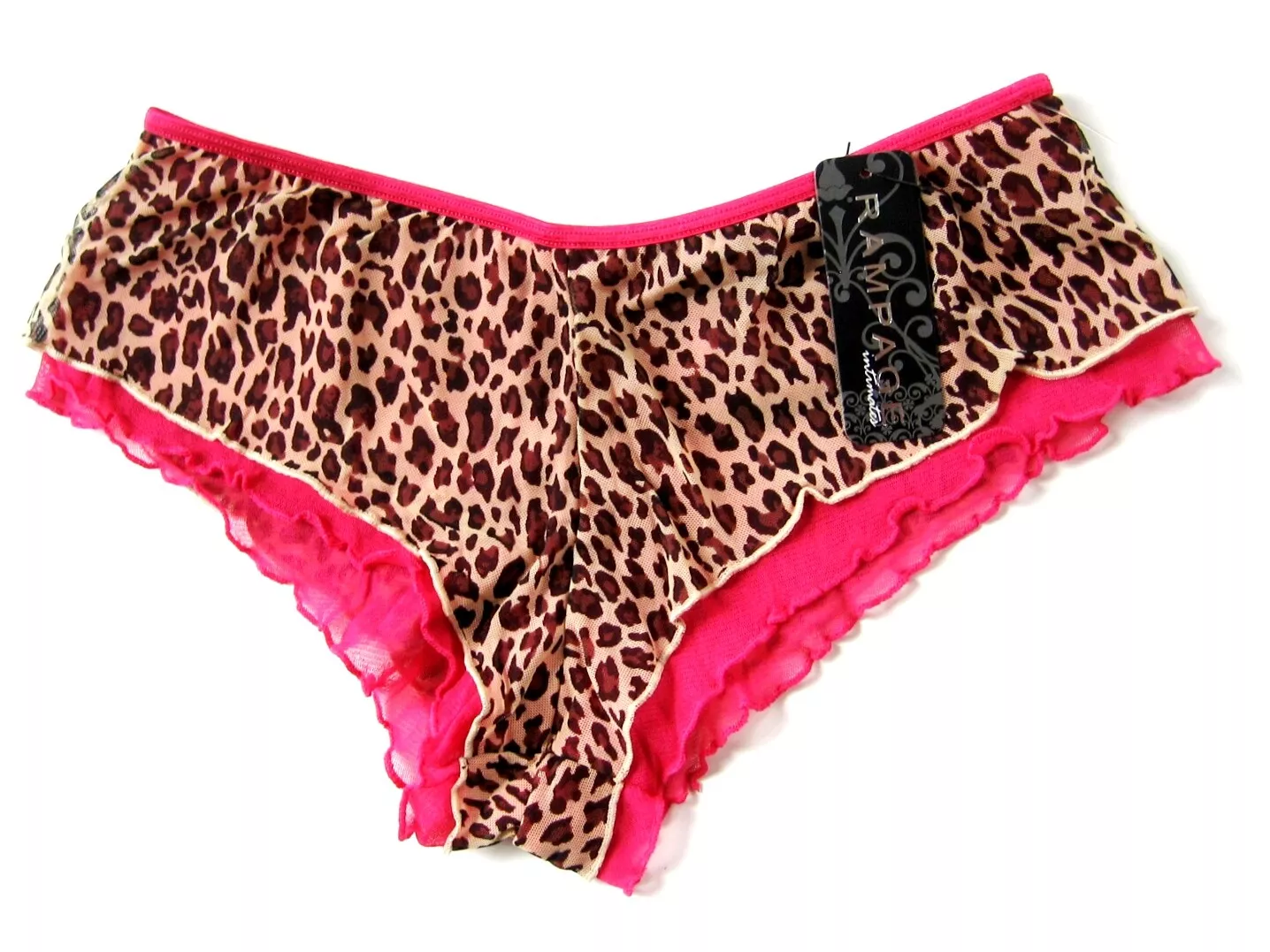 www.prominentresults.com :A0394 Rampage NEW Women's Leopard Prints Sheer Mesh Overlay Red Chiffon Boyshort
