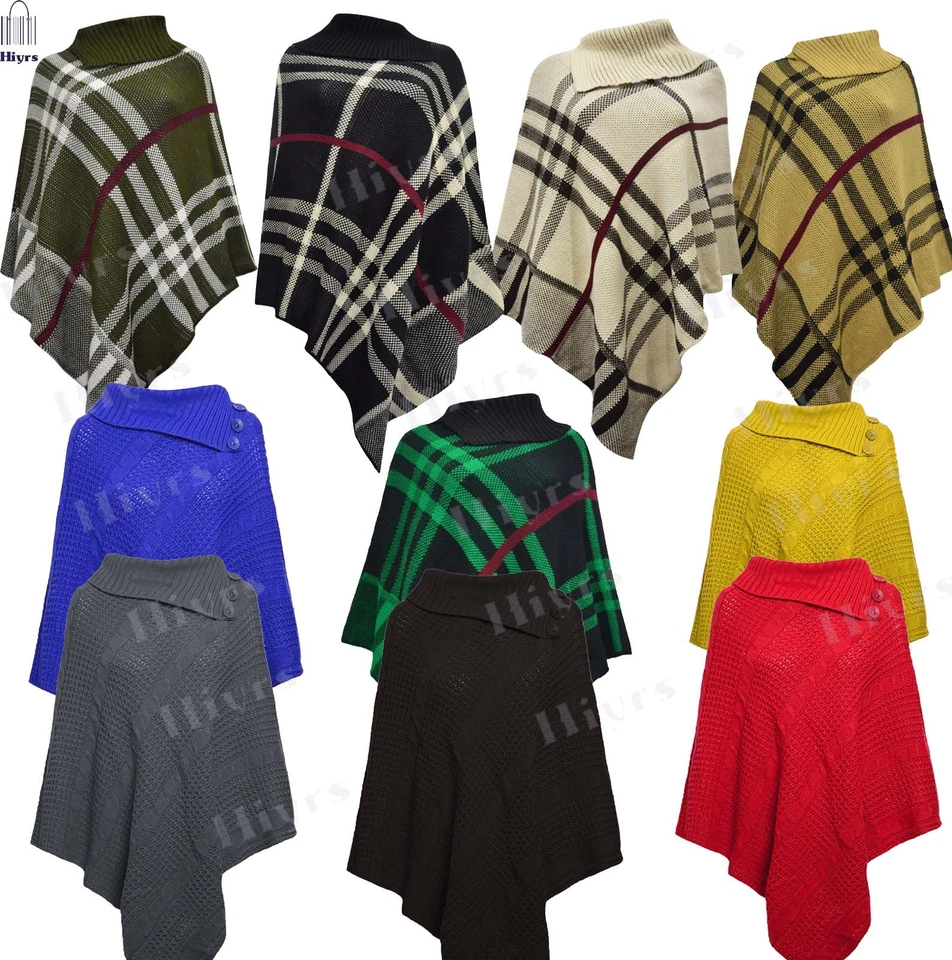 Damen Poncho Trikot Rollkragen Warm Schal Winter Umhang Pullover Größe 8-18 - Bild 1 von 1