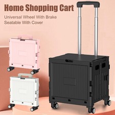 Collapsible Shopping Box Trolley 4-Wheels w/ Lid Folding Trolley Cart Heavy Duty