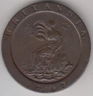 Coin 1797 England Cartwheel 2d also proclamation coin in Australia feathers