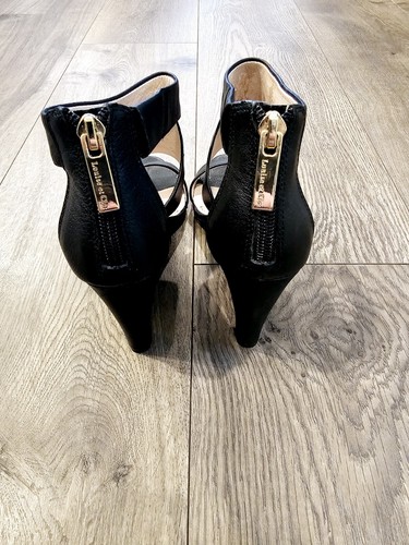 Louise et Cie 'Lo Rozza' Black Leather Wedge Sandal Heels Women's 5.5M- 3in Heel - Picture 5 of 10