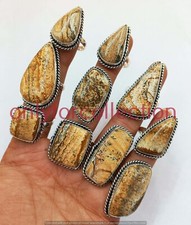 Beautiful Picture Jasper Gemstone 925 Sterling Silver Plated Wholesale Lot Rings