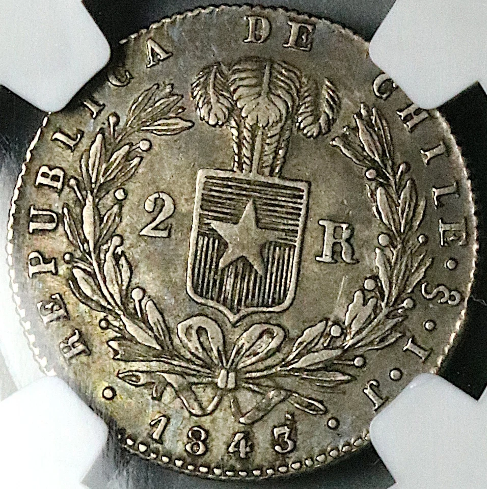1834 NGC XF 45 Chile 2 Reales Condor Bird Silver Coin (25030301C) - Image 3 of 4